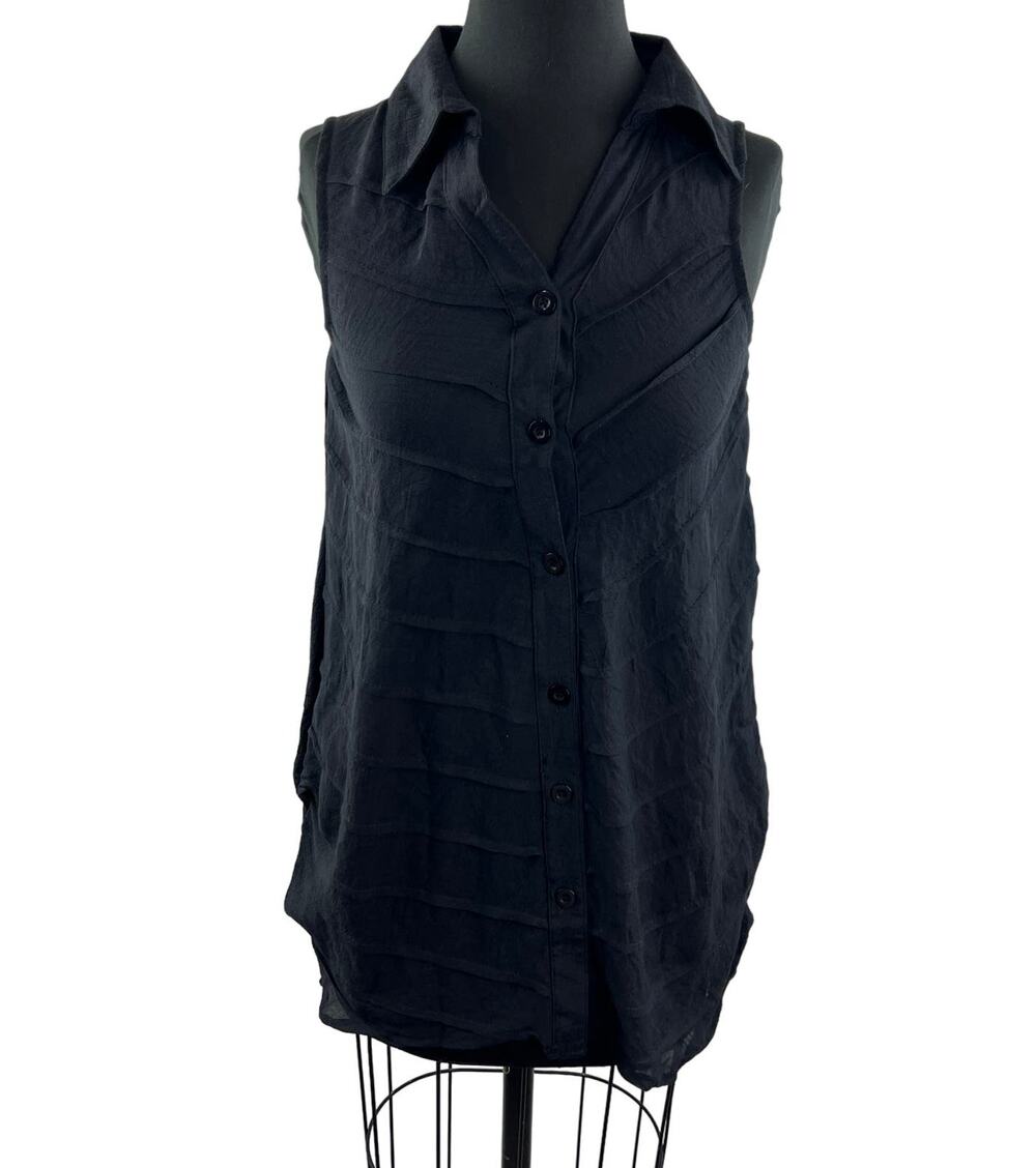 ANAP Black Cotton Blend Sleeveless Button-Down Gauze Textured Top Shirt S/ M?